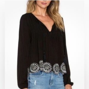TULAROSA Embellished Beaded Swing Boho Blouse Black Women's Size Medium